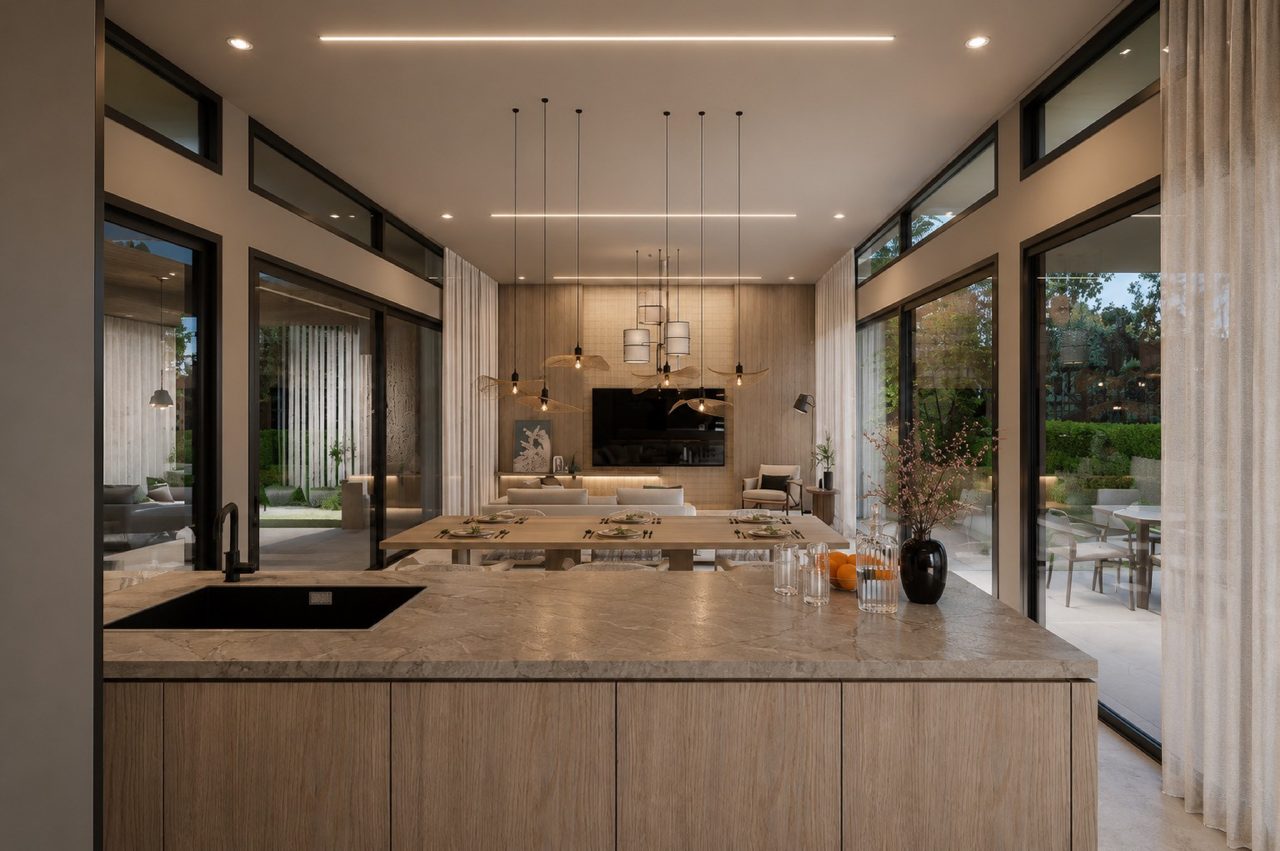 Garden Residence with Mountain Views and Open Interiors